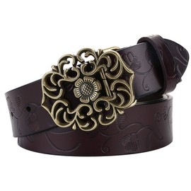 ALAIX Women's Leather Belt for Dress Jeans Belt Vintage Genuine Leather Wide Waist Belts for Women Coffee-M