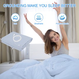 F FINEC Grounding Sheets for Earthing Twin XL Size, Fitted Earthing Sheets Grounding Fitted Sheet for Improving Sleep, Better Working and Help with Anxiety, Organic Cotton & Silver Fiber, Blue