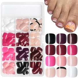 LuckForever 288pc French Tips Press on Toenails Fake Toe Nails Tips Full Cover Short Square Press Toe Nails Press ons Fake Toenail Glue on Toenail Acrylic Artificial Toenail with Glue Adhesive Tabs