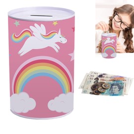 Metal Money Tin- Unicorn Design, Cash Tin for Girls, Creative Birthday Gifts Desk Decorations Ornament, Save Birthday Money, Summer, Holiday, Christmas Fund Size-14cm