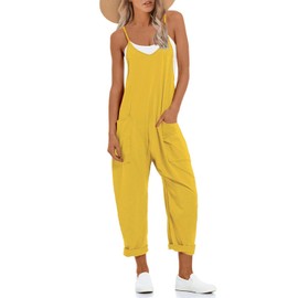 UNIANKIYA One Piece Jumpsuits for women V Neck Sleeveless Loose Fit overalls Spaghetti Strap Harem Long Pants with Pockets