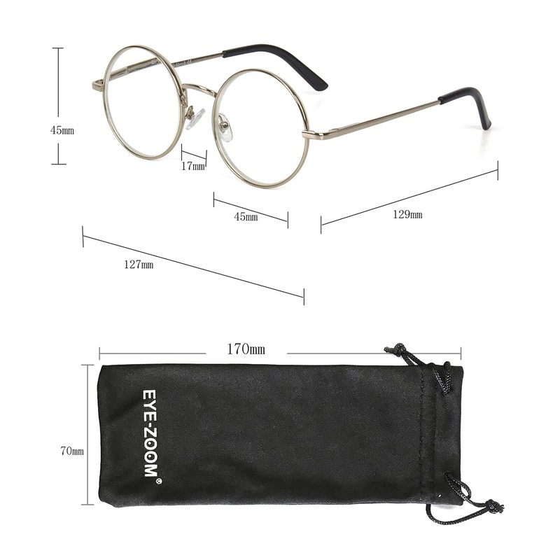 EYE ZOOM Metal Frame Round Reading Glasses with Spring Hinge