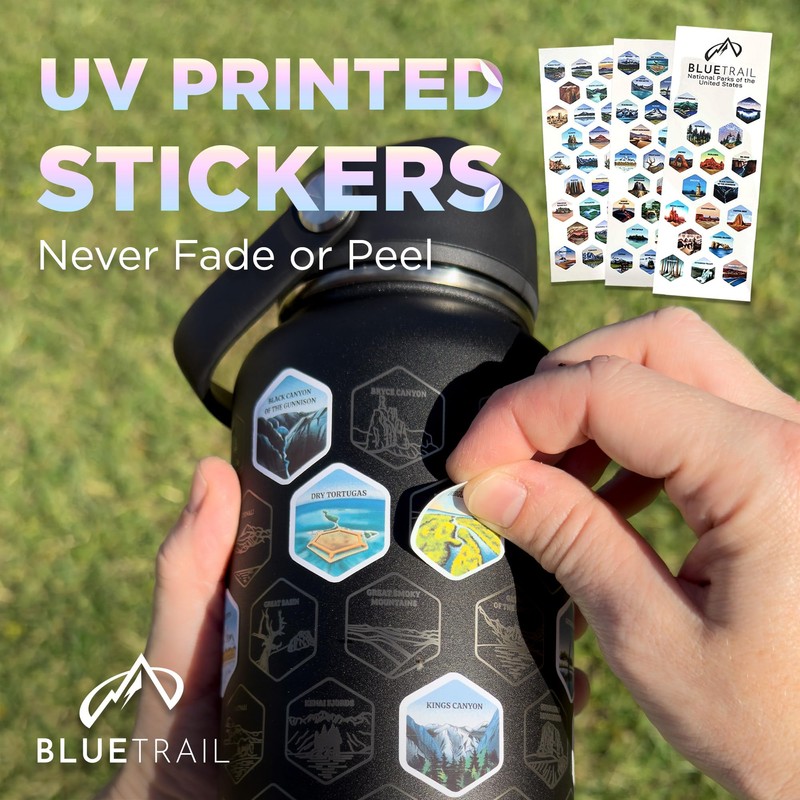 BlueTrail National Parks Water Bottle with Stickers