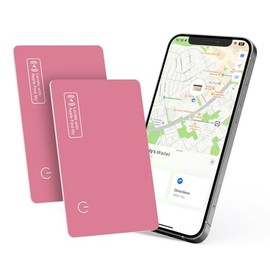 Eelexa Wallet Tracker Card, Rechargeable Thin Finder, Works with Apple Find My (iOS Only), Item Locator for Luggage Tags, Passports, Phone, IP68 Waterproof, Pink 2 Pack