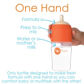 PopYum PopYum 9 oz Orange Anti-Colic Formula Making/Mixing/Dispenser Baby Bottle with #2 Medium Flow Nipple, 260 ml, BPA-Free, Natural Latch