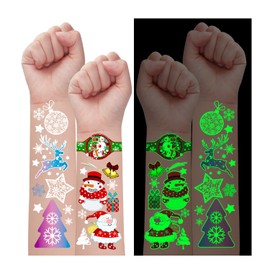 Partywind Luminous Christmas Temporary Tattoos, 150 Styles Glow Christmas Fake Tattoo Stickers with Snowflake Santa for Kids Stocking Stuffers, Christmas Party Supplies Favors (10 Sheets)