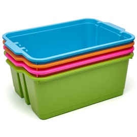 Really Good Stuff Neon Stackable Storage Baskets, Classroom Organizing Bins, Premium Plastic Organizing Book, Art, Cubby & Supply Keepers, Bright Book Holders, Neatly Organize School & Home, 4 pk