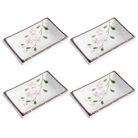 DealbyBox 4 Inch Ceramic Sauce Dish Japanese Seasoning Dishes Rectangular Sushi Dipping Bowl Appetizer Plates Serving Snack Dishes for Home Kicthen (4Pack, Pink Sakura)