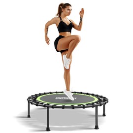 ONETWOFIT 42" Rebounder Trampoline for Adults, Silent Mini Trampoline Indoor Exercise Fitness Trampoline Bungee Rebounder Workout Max Load 330lbs - Color: green