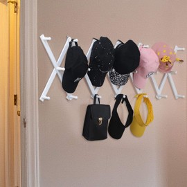 WEBI Accordion Wall Hanger,Expandable Wooden Coat Rack,Accordion Hat Rack for Wall,Accordion Hook Rack for Hats,Caps,20 Peg Hooks,White,2 Packs