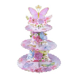 NICENEEDED 3 Tiers Butterfly Cupcake Stand, Butterfly Party Birthday Decorations Floral Cupcake Stand, Holder Dessert Tower for Wedding Party Supplies Decorations