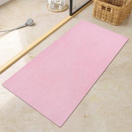 Mecko Bath Mat Rug, Ultra Thin Bathroom Rug -Rubber Non-Slip Quick Dry Absorbent Bath Mat Fit Under Door, Faux Suede Surface Bathroom Floor Mats for Bath, Shower, or Sink (Pink,24"x48")