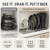 7-Grid Adjustable Pot and Pan Organizer Rack, Expandable Metal Lid