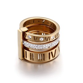 PAMTIER Women's Stainless Steel with Cubic Zirconia Roman Numerals 3 in 1 Ring Gold Size J 1/2