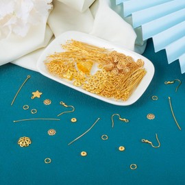 Pandahall 1 Box Jewelry Making Supplies Kits with Earring Hooks/Bead Caps/Eyepins/Jump Rings (Golden)