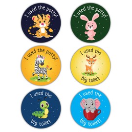 Pack of 120 Animal Potty Stickers Round Toilet Training Stickers (30 mm) Waterproof Potty Training Stickers for Boys Girls Toddlers Packwith®