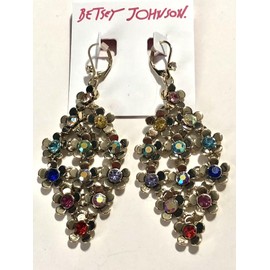 Betsey Johnson Love Fest Flower Chandelier Dangle Earrings Multicolor Crystals Great Valentine's Day Gift Idea Birthday Present New Year XMAS GIFTS