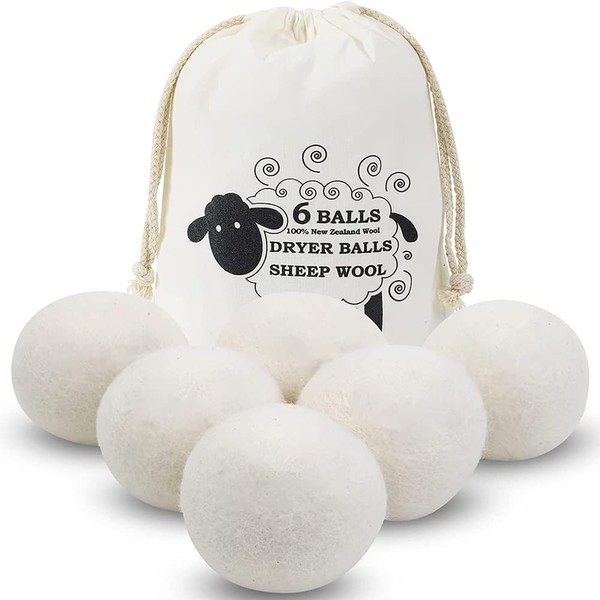 Wool Dryer Balls, 6 Pack Laundry Dryer Balls Reusable and Handmade, 100% Organic New Wool Natural Fabric Softener, Dryer Sheets Alternative and Reduce Wrinkles Eco-Friendly Dryer Balls