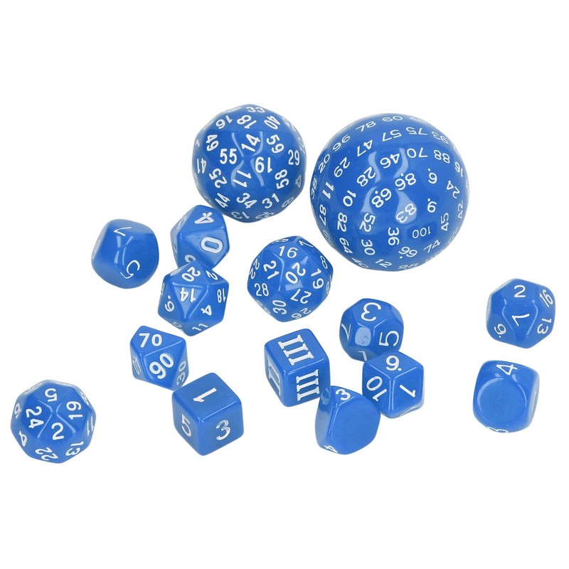 15pcs Complete Polyhedral Dice Set Acrylic D3 to D100 Spherical
