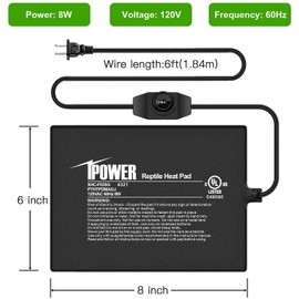 iPower 6 by 8-Inch 8 Watts Reptile Heating Mat with Temperature Controller Under Tank Warmer Terrarium Heat Pad for Reptiles and Amphibians, Black