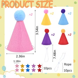 Y-YUEMY 10Pcs Mini Party Hats for Stuffed Animals, Felt Tiny Cone Hats for Dog Cat Small Animals Holiday Birthday Decoration (Multi-Coloured 1)