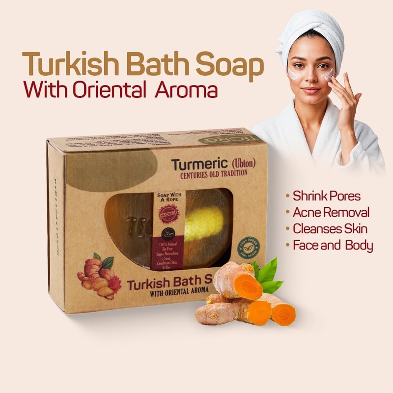 Natural Turmeric Ubton Soap on a Rope Bar for Face