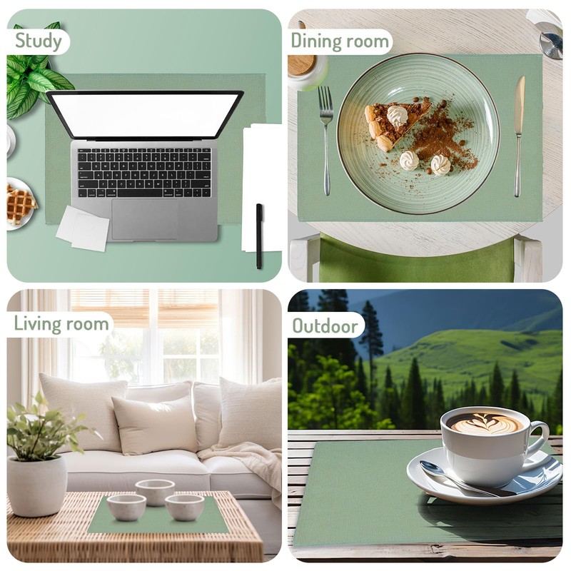 JarThenaAMCS 6Pcs Sage Green Placemats Heat Resistant Waterproof Linen Table