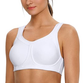 SYROKAN Women's High Impact Full Coverage Bounce Control Underwire Workout Sports Bras White 32B