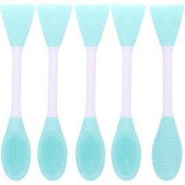 SEWACC Aplicador de Mascarillas Faciales de Silicona Doble Cabezal Cepillo Facial Exfoliante y Espátula 5 Piezas Color Azul Claro Reutilizable y Fácil de Limpiar para Cuidado Facial