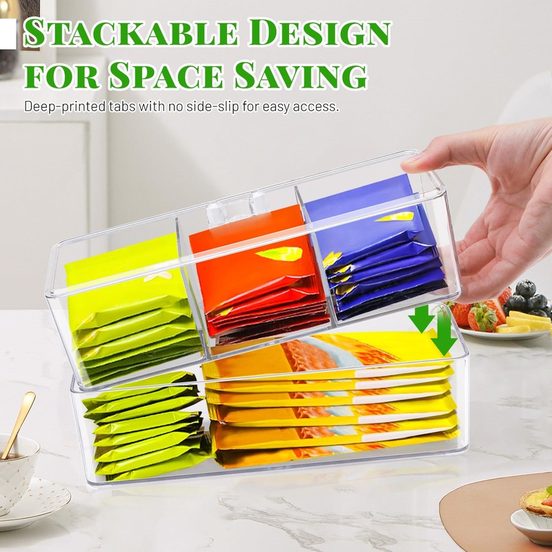 2pcs Tea Bag Storage Box, Acrylic Tea Organiser with Lid