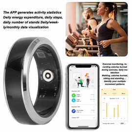 Smart Ring Health Tracker, Fitness Sleep Monitoring Sleep Monitoring Step Counting 5ATM Waterproof Smart Ring, with APP for Men and Women Black (10#)