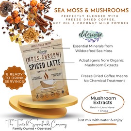Elderwise Organics Coffee Spiced Latte | Powered by Pumpkin & Mushrooms | Sea Moss, Chaga, Lion's Mane, Reishi | 8 Servings - Freeze Dried Instant - Chemical free - Fair Trade