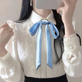 Mantieqingway Bow Tie for Women, Satin Ribbon Girls Self-tie Bowtie for Uniform, School, Wedding, Cosplay, T-shirt Accessory (Blue)