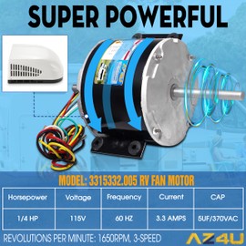 AZ4U 3315332.005 Fan Motor Replacement for Genteq F48AF70A61 Fan Motor for Dometic Brisk Air II Penguin B57915 B59516 B59146 B59186 B59196 1/5HP 3-Speed Air Conditioner Broad Ocean Roof