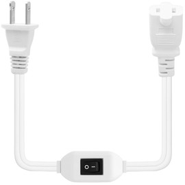 16AWG On/Off Switch Extension Cord 0.6Meter Polarized Extension Cord with On/Off Switch 12A/125V, Extension Cord with Inline On-Off Switch White Color