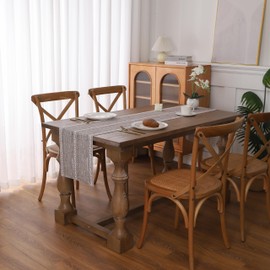 Gernaice Boho Table Runner, Rustic Embroidered Cotton Linen Farmhouse Table Runners for Holiday Wedding Dining Living Room Bedroom Home Decor, 72" L X 13" W Dark Brown