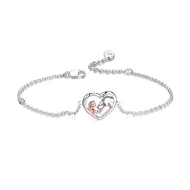 YFN Rose Gold Girls' Horse Bracelet Sterling Silver Adjustable Bracelet for Women 8.5 Inch, Sterling Silver, Cubic Zirconia