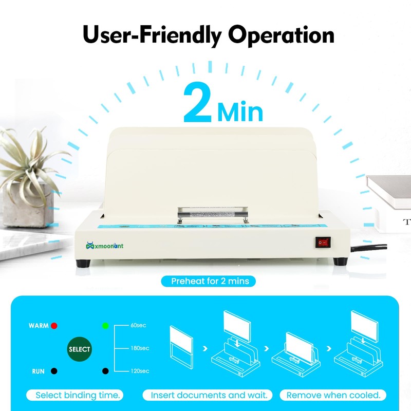 Mxmoonant Thermal Binding Machine 3 Levels Time Setting, 1-50mm Binding
