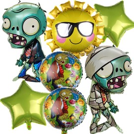 Zombie Foil Balloons Pack of 7, Plants Against Zombies Balloons, Balloons for Boys and Girls for Children Birthday School First Day at School Theme Party