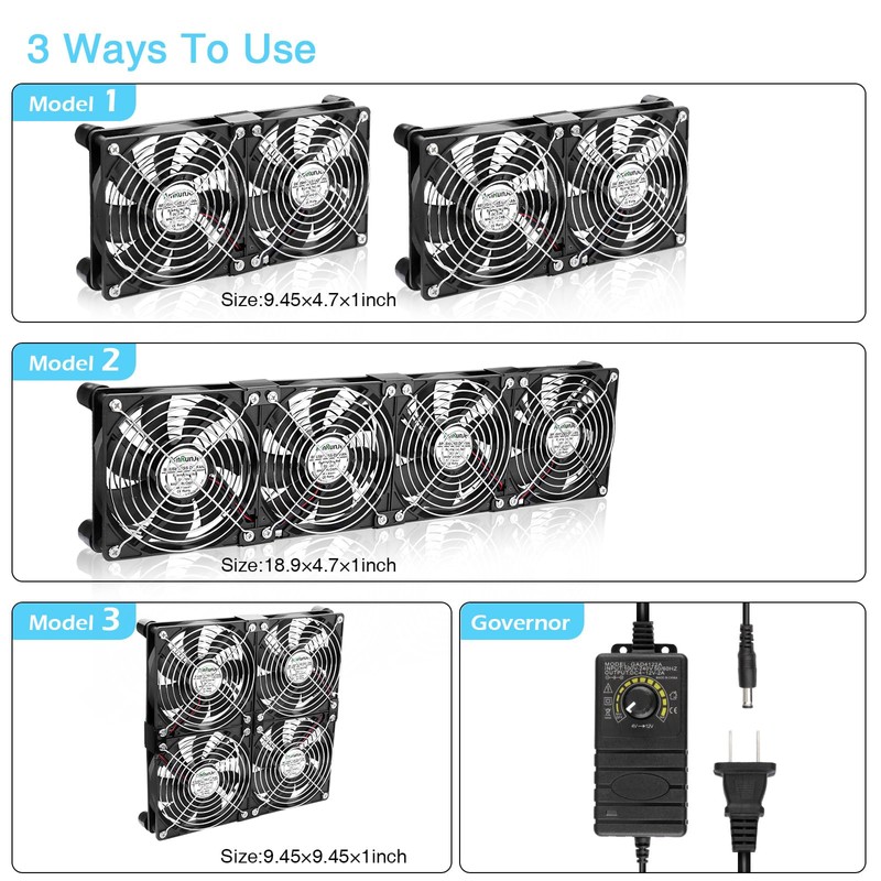 AmRunJe 4X 120mm Server Rack Fan with Speed Controller Big