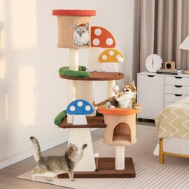 Tangkula Mushroom Cat Tree, Multi-Level Cute Cat Tower with Full-Wrapped Sisal Posts, Scratching Boards & Interactive Balls, 2 Cat Condo, Flower Cat Tree Tower for Indoor Cats Large Adult (57.5 Inch)