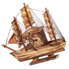 Operitacx Classic Wooden Sailboat Ornament Sailing Ship Model Toy Mediterranean Nautical Boat Dec
