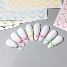 TailaiMei French Line Nail Stickers, 8 Sheets Water Transfer Colorful Self-Adhesive Nail Art Decals for DIY Nail Decorations (516)
