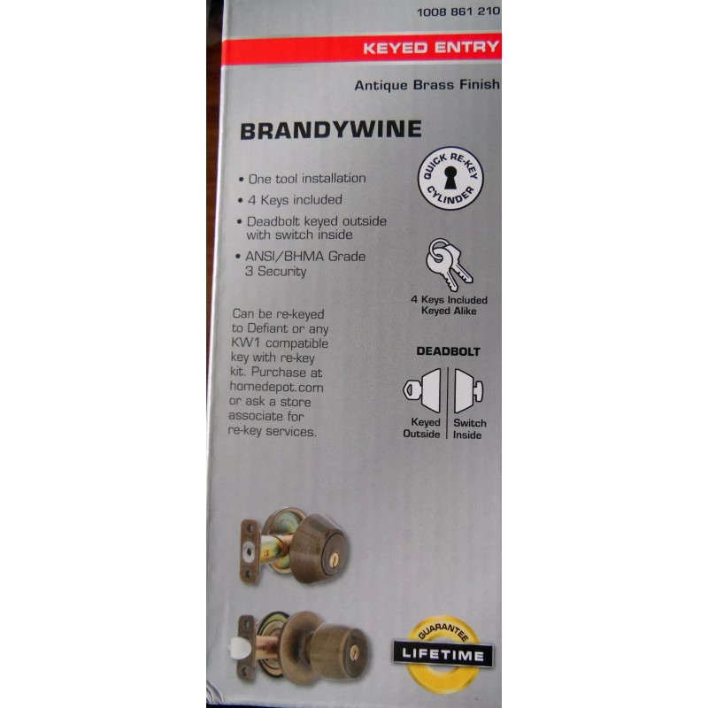 Defiant New Defiant Brandywine Antique Brass Keyed Entry Knob with