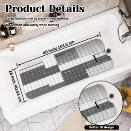 KINUUIS Black Bath Tub Mat Non Slip, Modern Geometric Large Washable Shower Mats with Drain Holes and Suction Cups,40 X 16 Inch