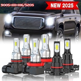 CHUSYYRAY For GMC Yukon XL 15 - 2019 6X 6000K LED Headlights + Fog Light Bulbs Combo Kit
