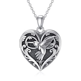 SOULMEET Heart Hummingbird Locket Necklace That Holds 2 Pictures Photo Bird Locket Pendant Sterling Silver Custom Jewelry for Mother (Locket only)