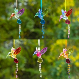 Hanging Five Tone Acrylic Hummingbird Ornaments in 6 Assorted Colors (Set of 6 (1 of Each))