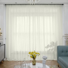 ABCHOME Sheer Curtains Inches Long Window Sheer Curtain 2 Panels Sheer Curtains Size 63 72 95 108 145 Long Inch Bedroom Children Living Room Yard (Beige, 52 W x 90 L | 2 Pcs)