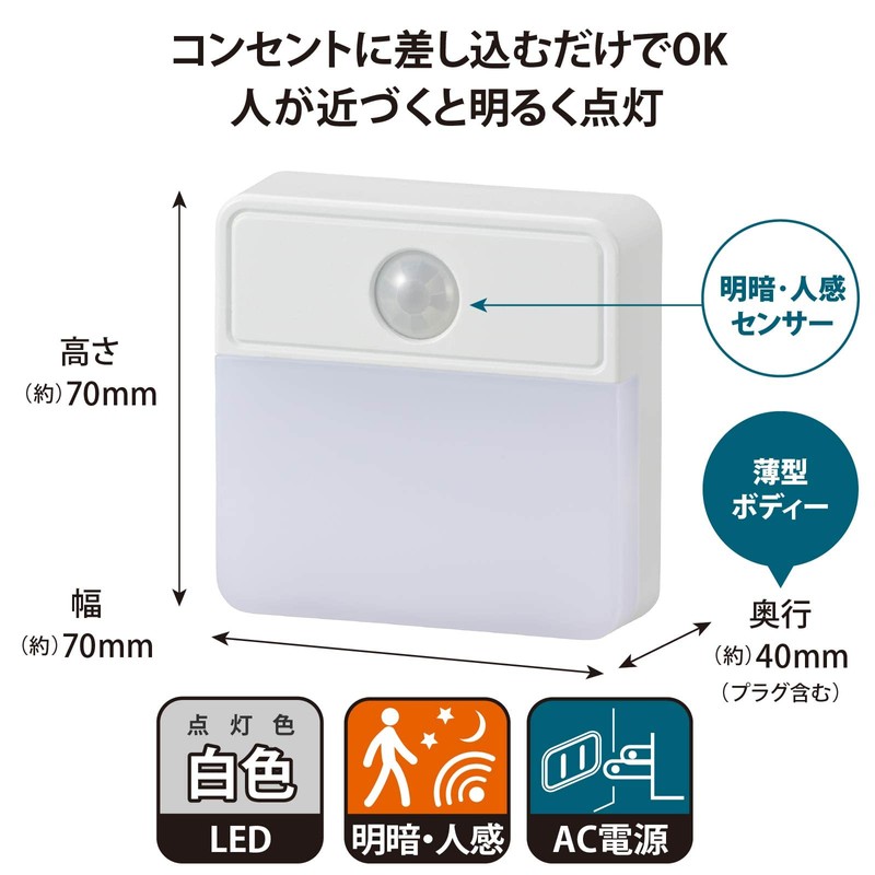 Ohm NIT-ALA6JSQ-WN 06-0148 LED Motion Sensor Night Light for Indoor